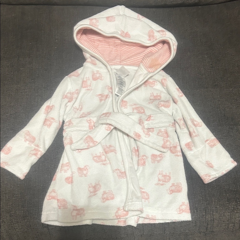Carter's White and Pink Hooded Baby Robe